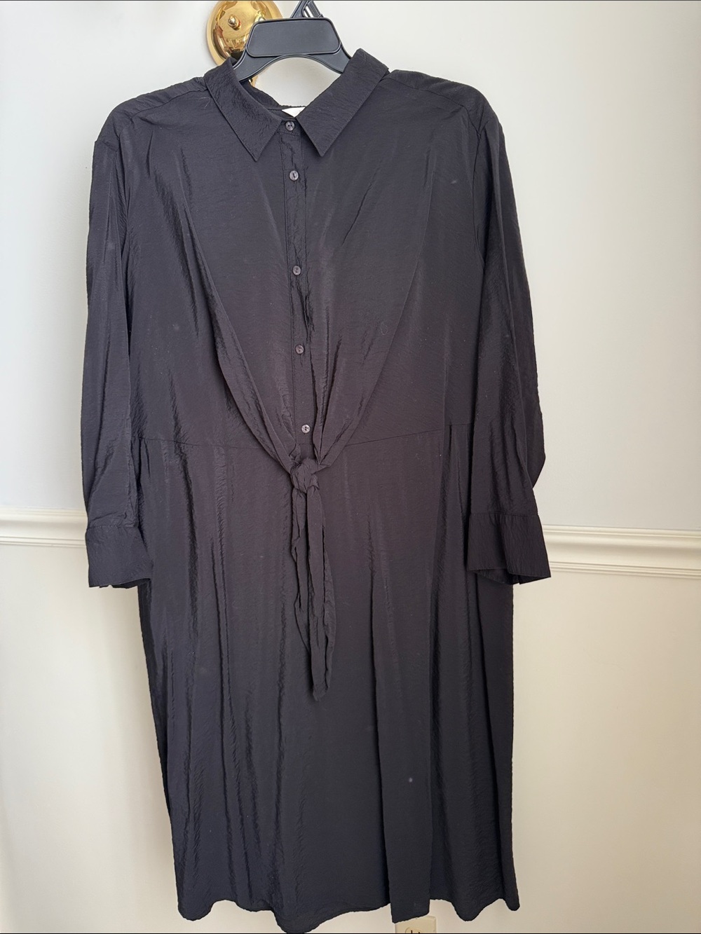 Terra & Sky Women’s Black Button-Front Tie-Waist Shirt Dress